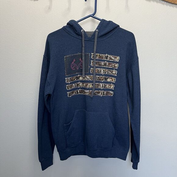 Fruit of the Loom | Sofspun Realtree Hoodie Blue Size Medium Long sleeve Camo - Picture 2 of 6